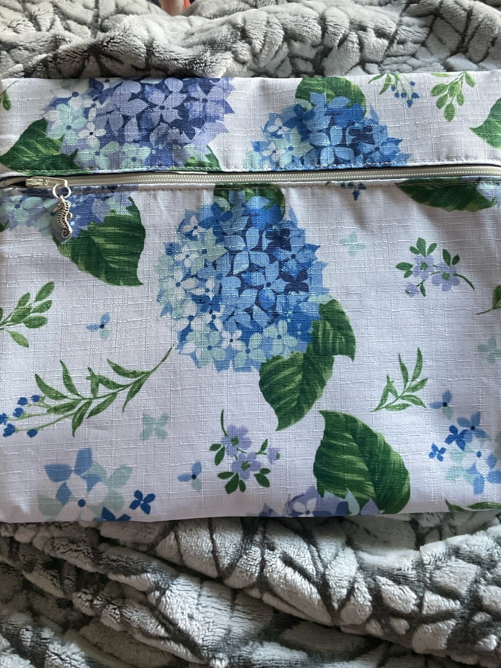Handmade Cosmetic Bag/Carry-All Bag. Pretty Floral Print. Zip Closure.10 x 8.5”